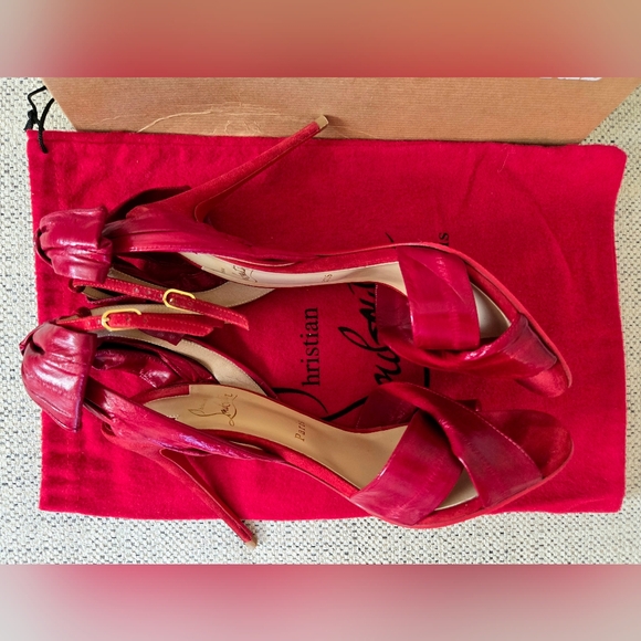 NWB CHRISTIAN LOUBOUTIN Red Exotic Leather/Suede Stiletto Heels 4"/10cm Size:40 - Picture 6 of 15